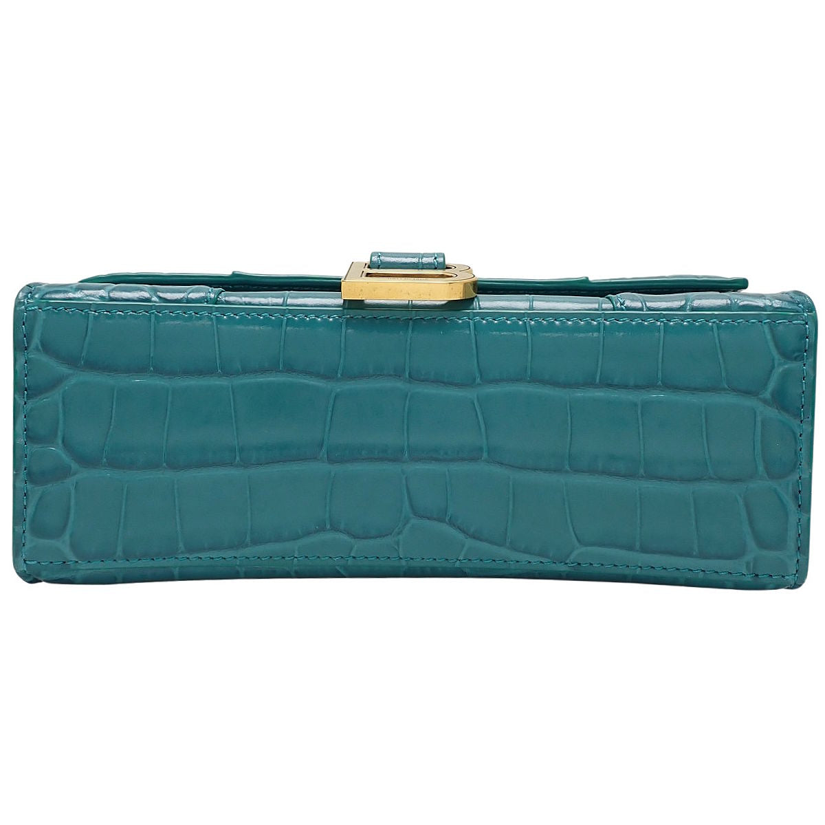 Hourglass Handbag XS in Crocodile-Embossed Turquoise Blue