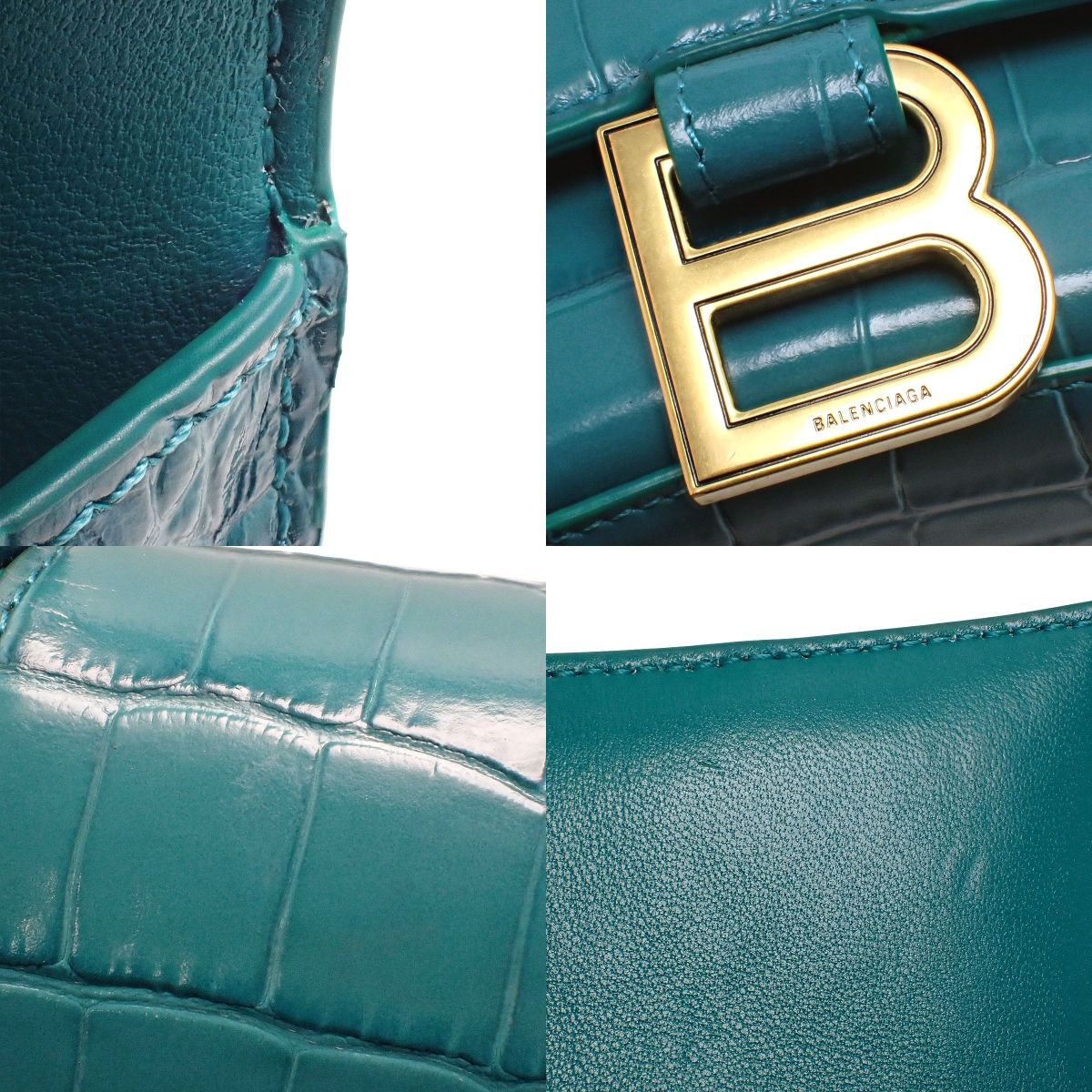 Hourglass Handbag XS in Crocodile-Embossed Turquoise Blue