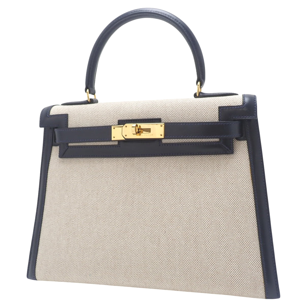 ケリー28 トワルアッシュ ボックスカーフ ブルーインディゴ ゴールド金具 〇V刻印