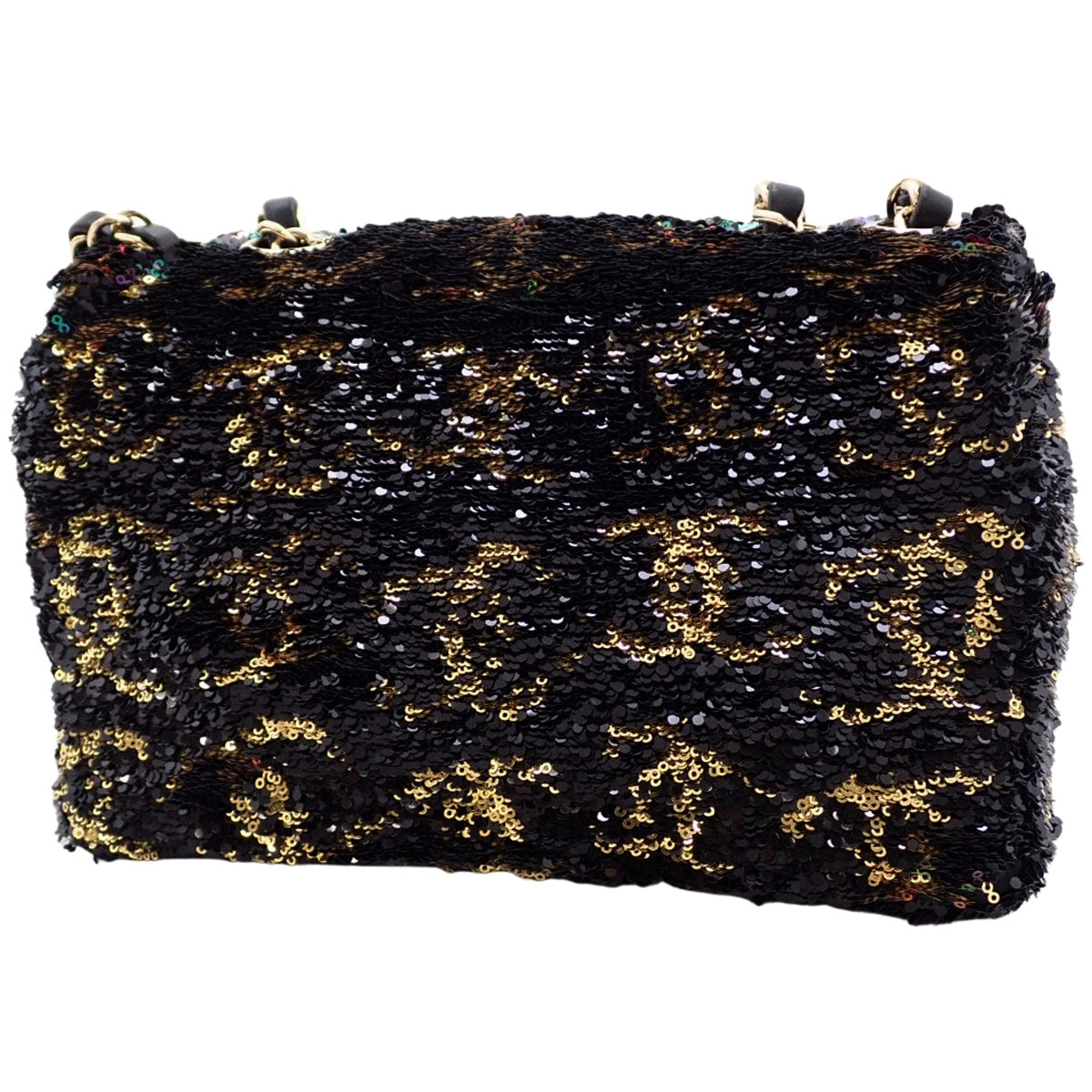 CC Mark Chain Shoulder Bag, Sequin Lambskin, Black Gold
