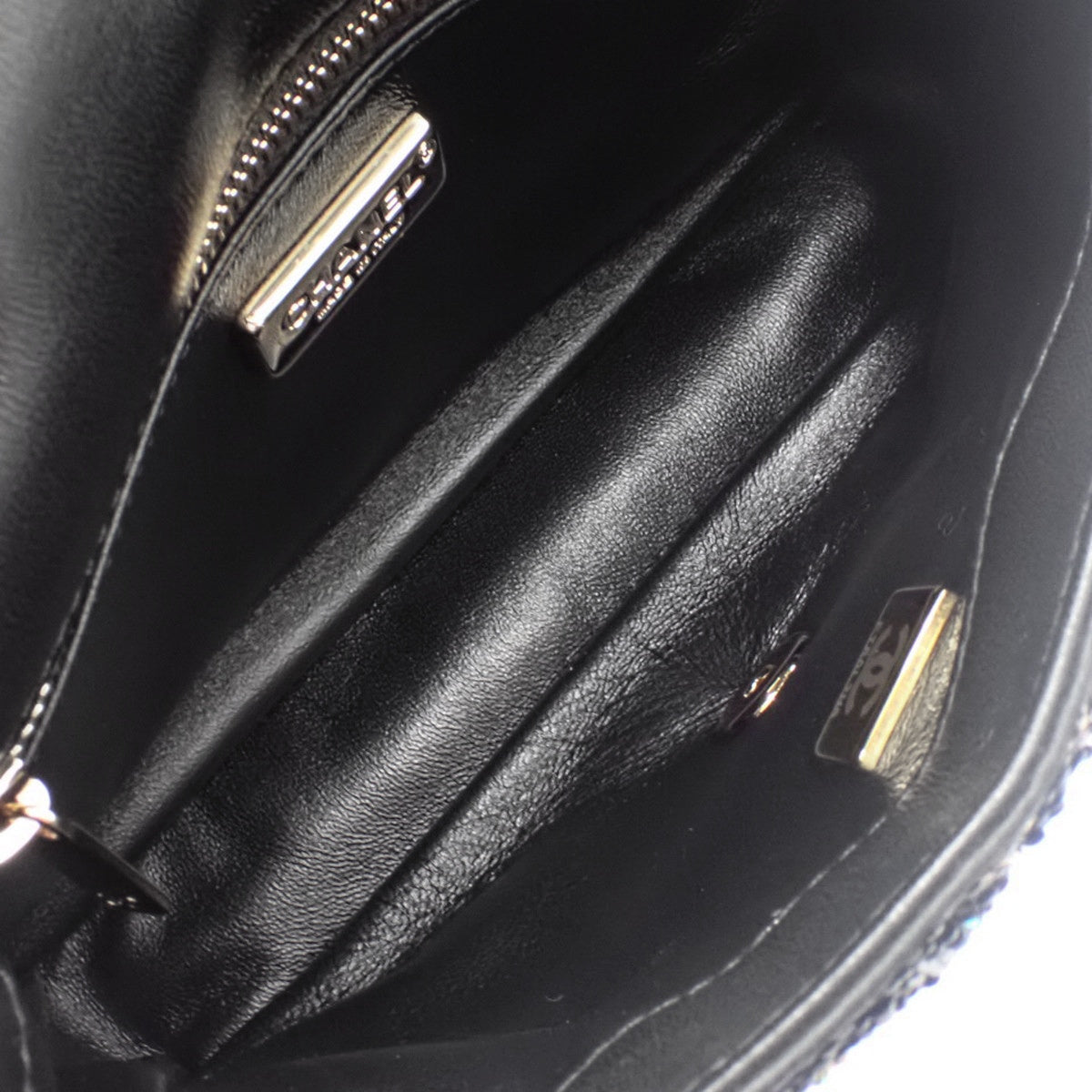 CC Mark Chain Shoulder Bag, Sequin Lambskin, Black Gold