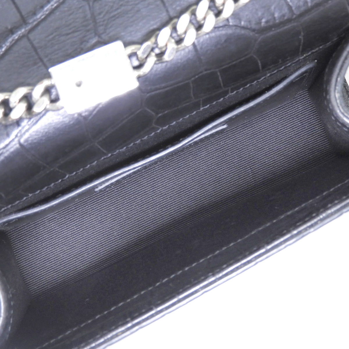 ケイト タッセル ミニ レザー ブラック クロコ型押し