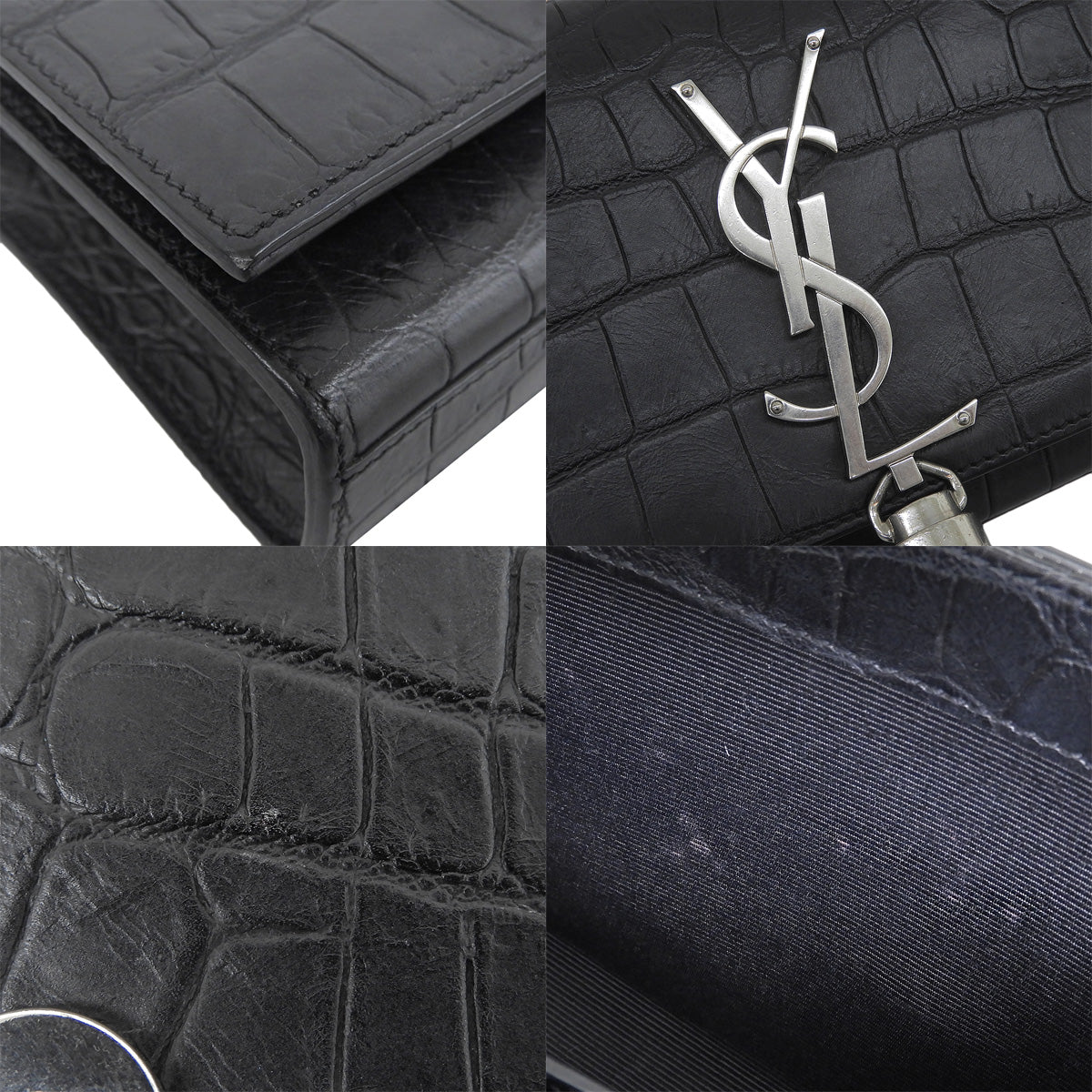 ケイト タッセル ミニ レザー ブラック クロコ型押し