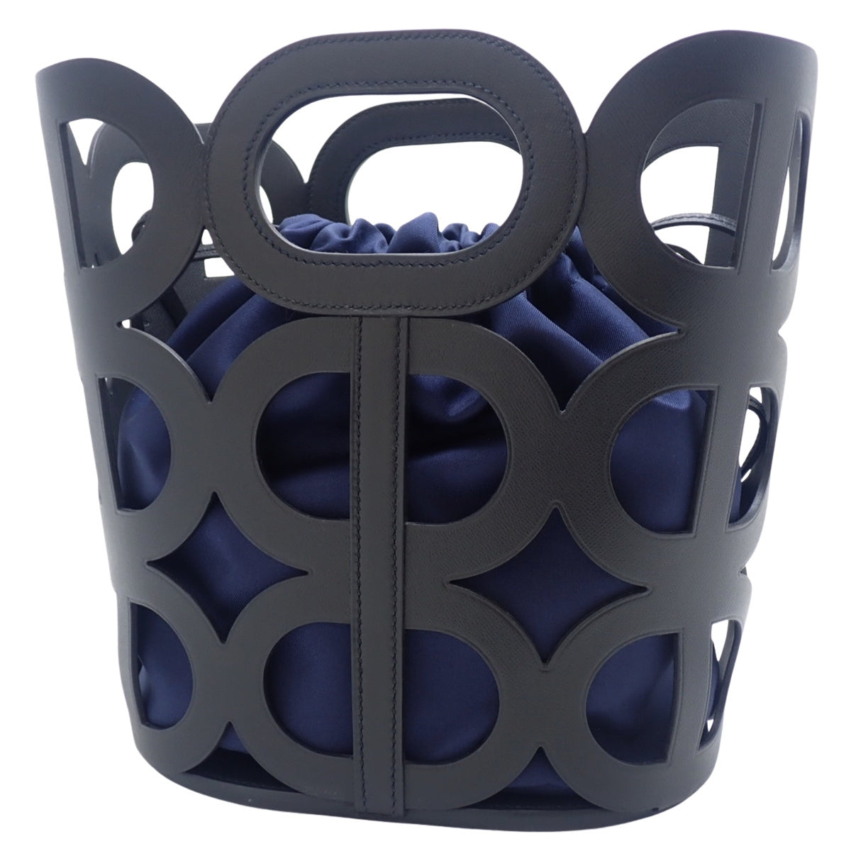 MANUFACTURE DE BOUCLERIES Chaine d'Ancre Bag, Veau Madame Silk, Black, Navy, Light Blue, Y Stamp