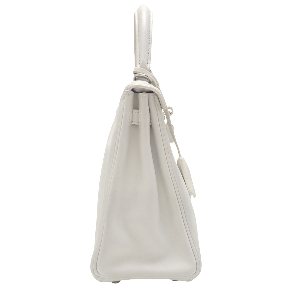 Kelly 25（内缝线）Vaux Swift 皮革，钯金配件，白色，银色配件，K 字印记