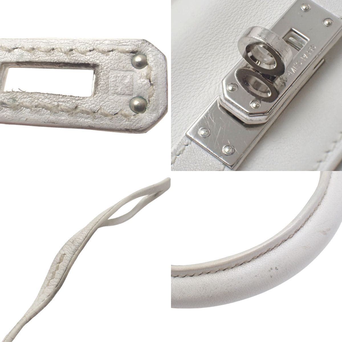 Kelly 25（内缝线）Vaux Swift 皮革，钯金配件，白色，银色配件，K 字印记