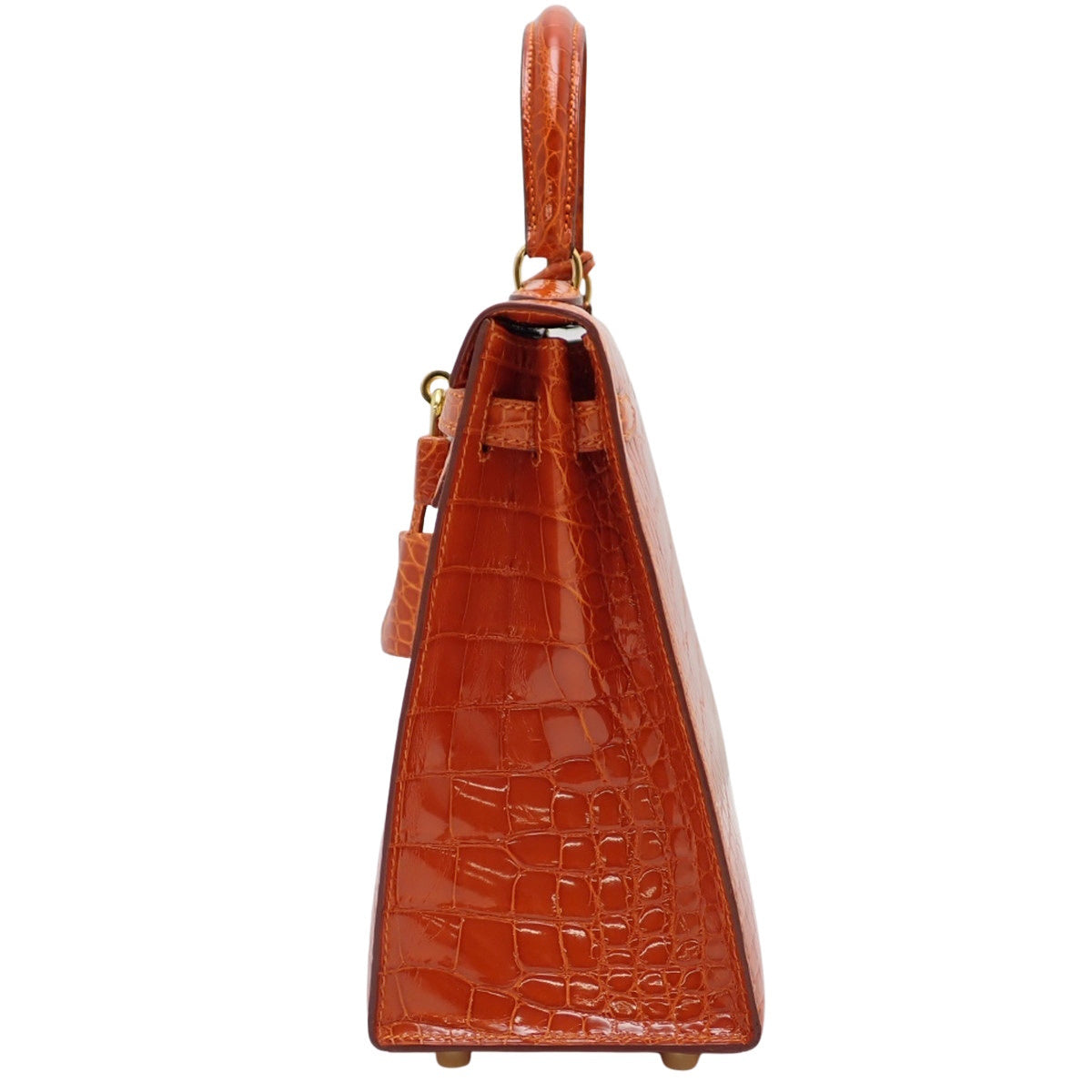 ケリー25 (外縫い) アリゲーター クロコダイル オレンジ ゴールド金具 □C刻印