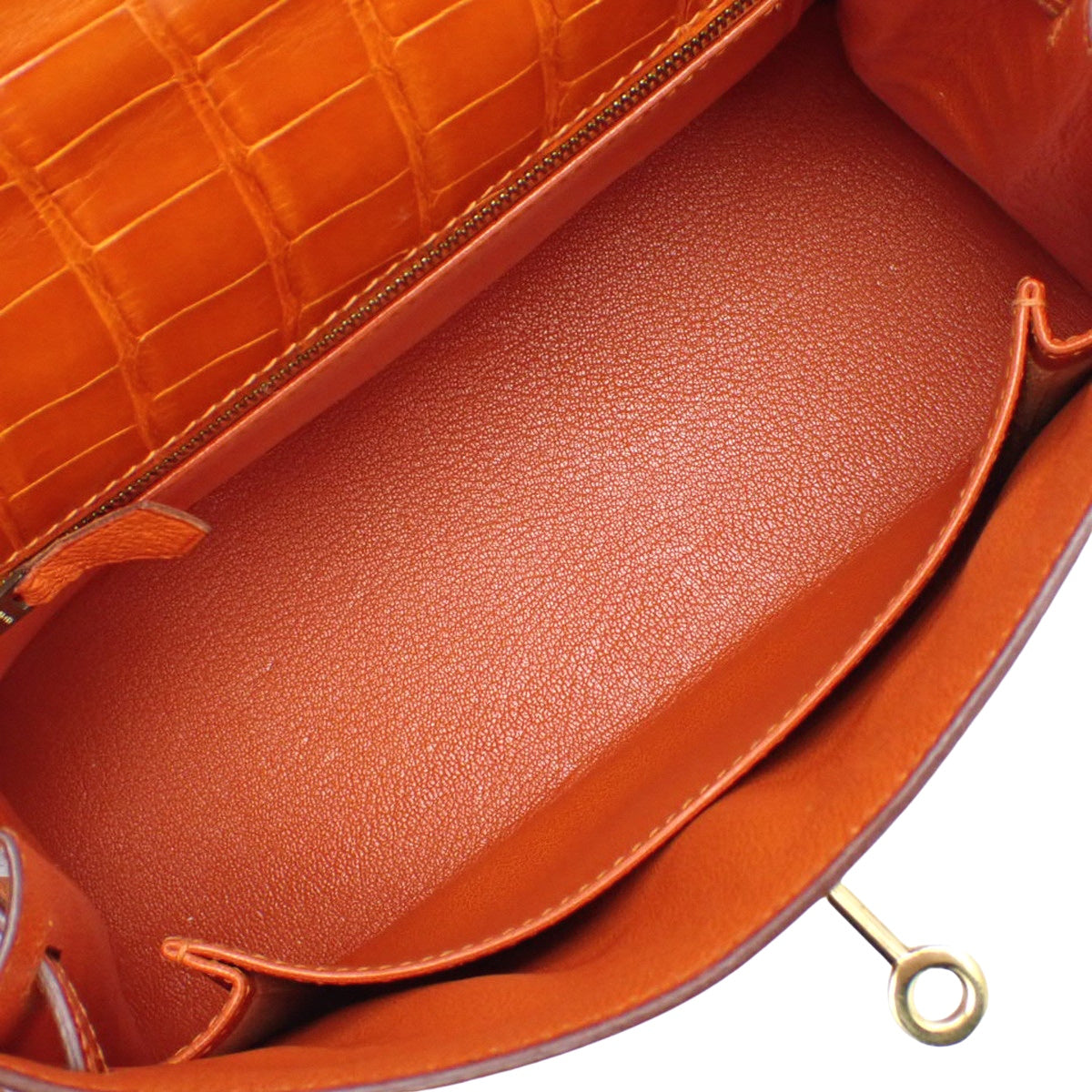 ケリー25 (外縫い) アリゲーター クロコダイル オレンジ ゴールド金具 □C刻印