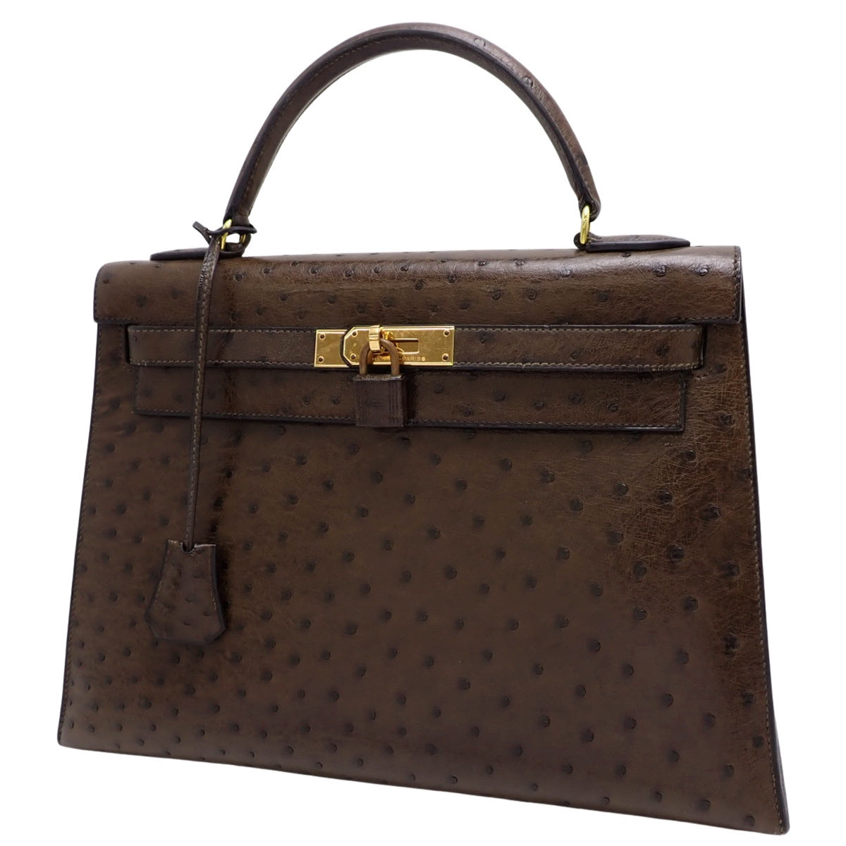 ケリー32 (外縫い) オーストリッチ ショコラ ゴールド金具 〇R刻印