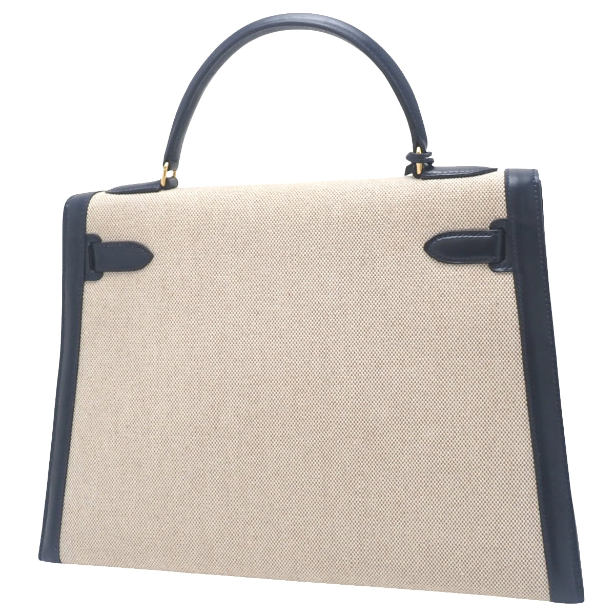 ケリー32 (外縫い) トワルアッシュ ボックスカーフ ベージュ ネイビー ゴールド金具 ○K刻印