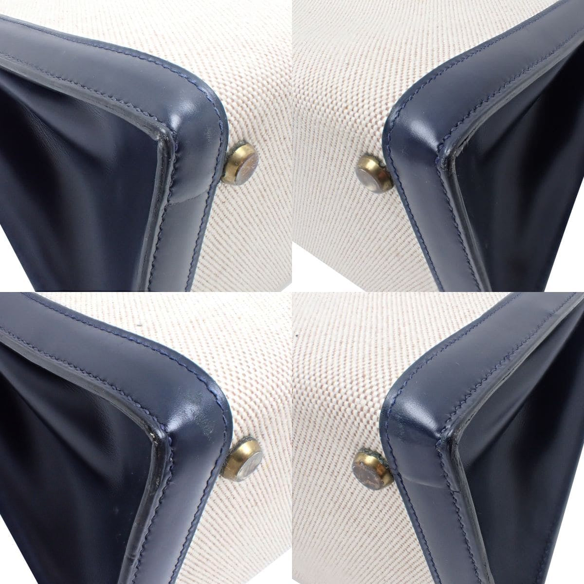 ケリー32 (外縫い) トワルアッシュ ボックスカーフ ベージュ ネイビー ゴールド金具 ○K刻印