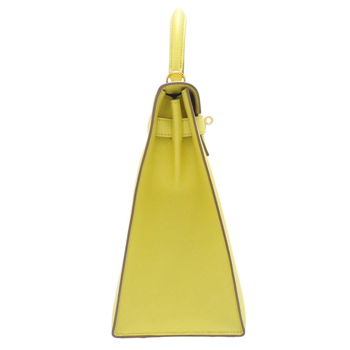 Kelly 32（外侧缝线）小牛皮 Epsom Lime 色，金色五金配件，R 标志