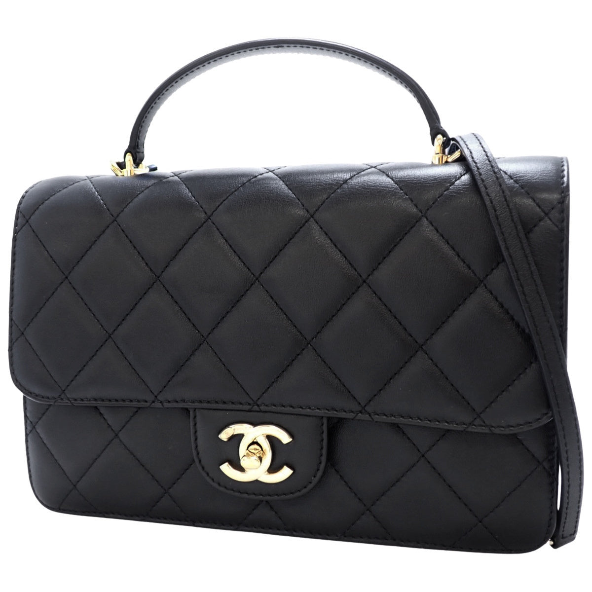 マトラッセ ココマーク トップハンドル ショルダーバッグ ラムスキン ブラック