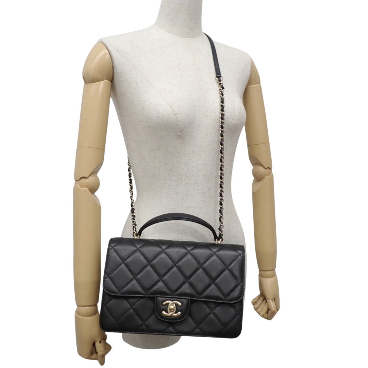 黑色羊皮绗缝 Coco Mark 手提单肩包