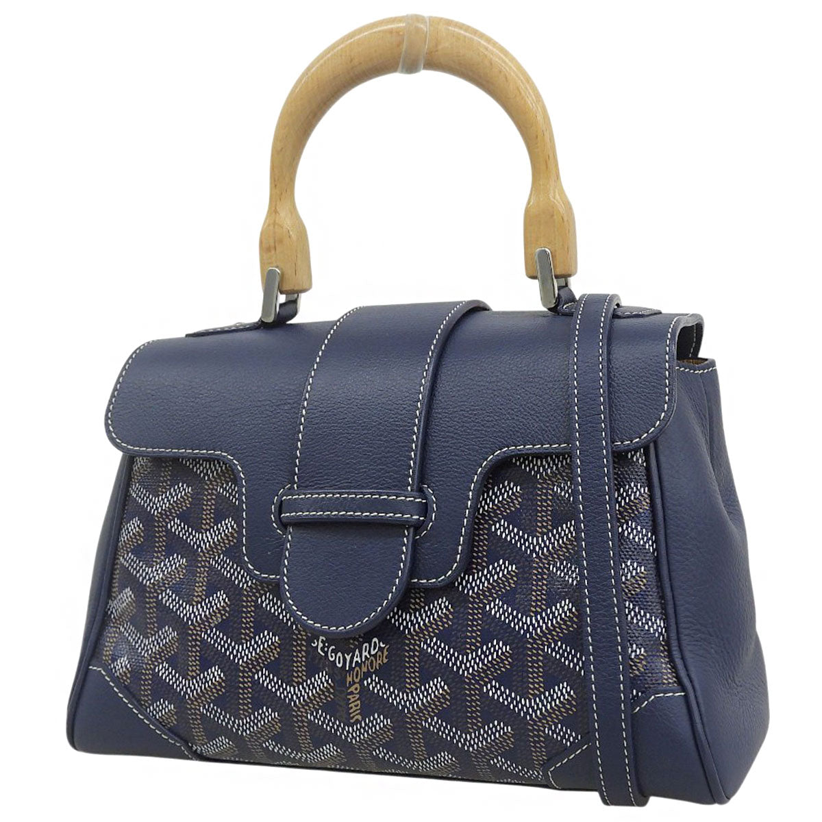 Saigon Mini Leather Wood Goyardine Canvas Navy
