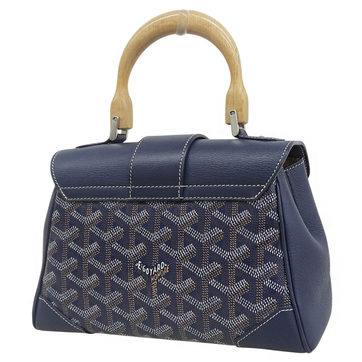 Saigon Mini Leather Wood Goyardine Canvas Navy