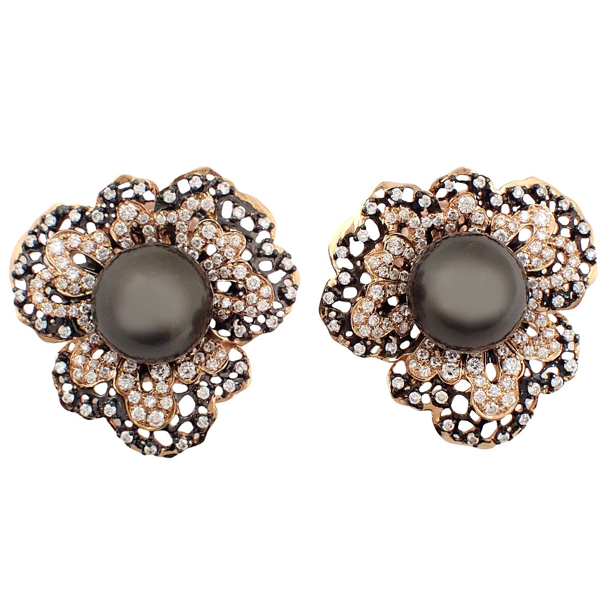 ブラックパール ダイヤモンド ピアス /D2.50 ピンクゴールド K18PG 23.5g