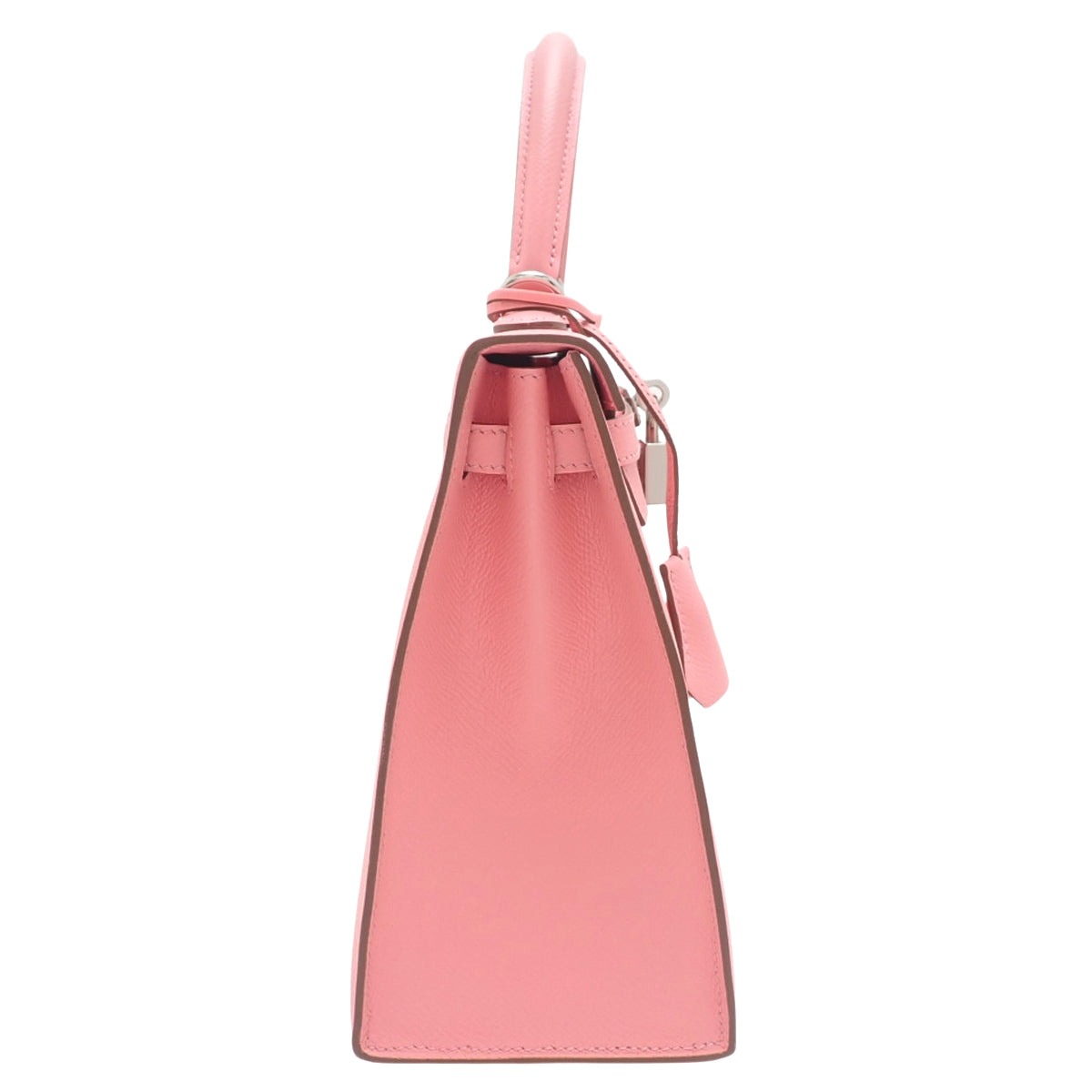 Kelly 25（外缝线）小牛皮 Epsom 玫瑰花饰边，配银色五金配件和 Y 字印章