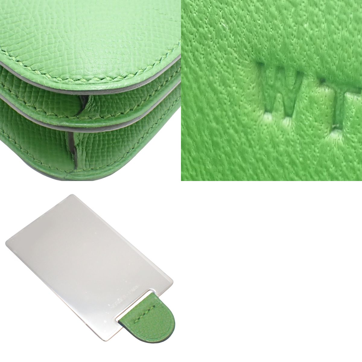 Constance 3 Mini Miroir Epsom Vert Yucca Gold Hardware with Double Stamp