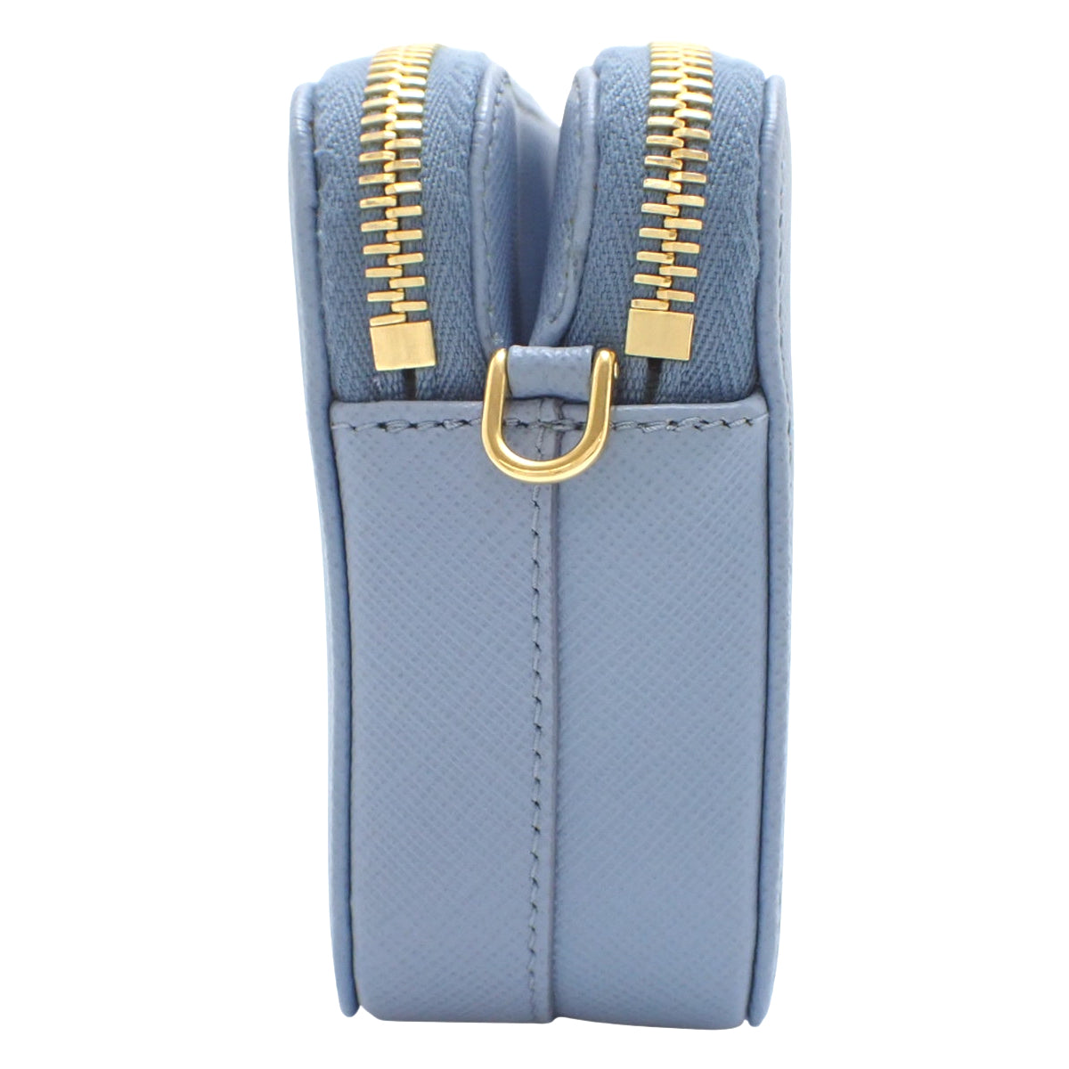 Triangle Logo Chain Wallet Saffiano Leather Light Blue 1DH010