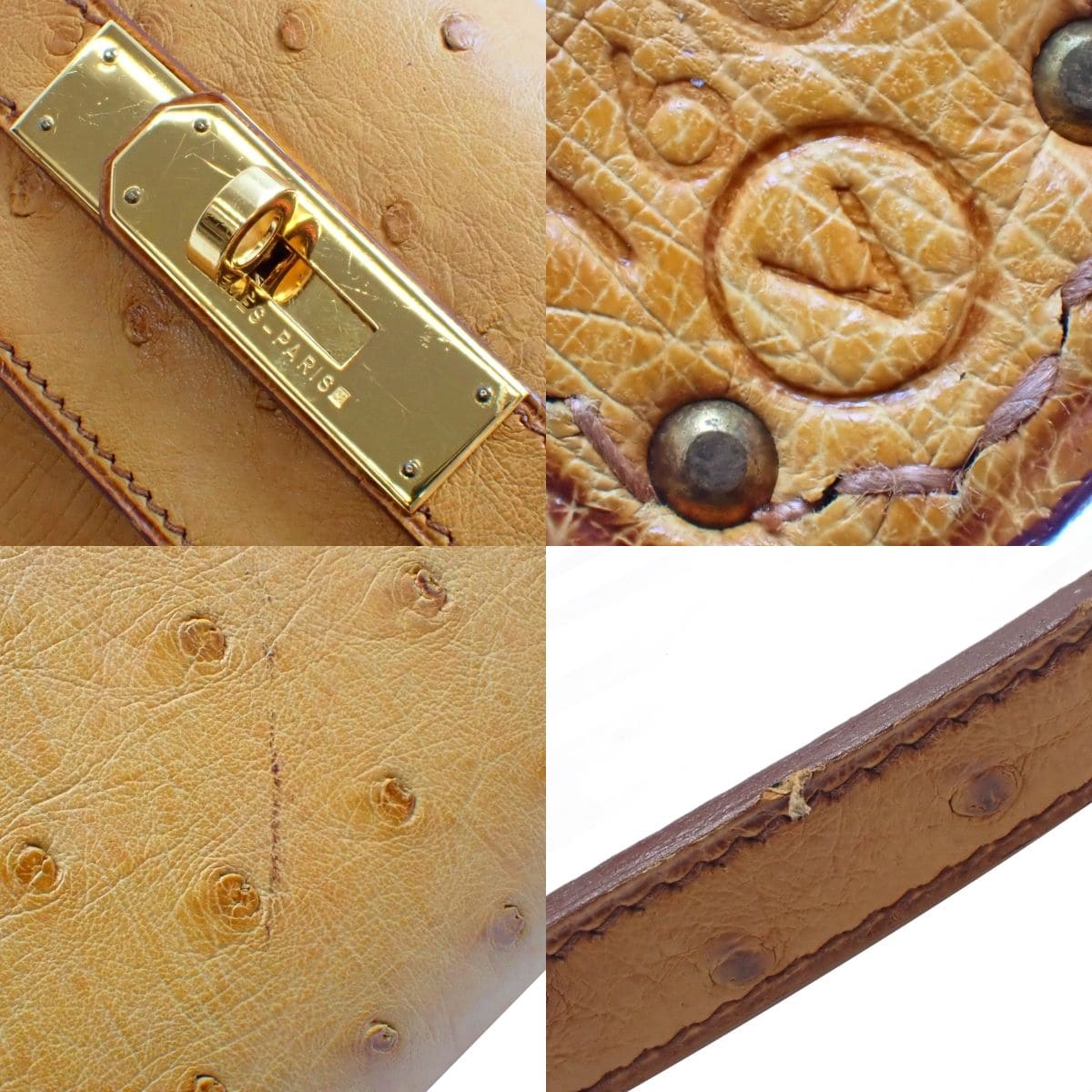 ケリー28 (外縫い) オーストリッチ チェスナッツ ゴールド金具 ○V刻印