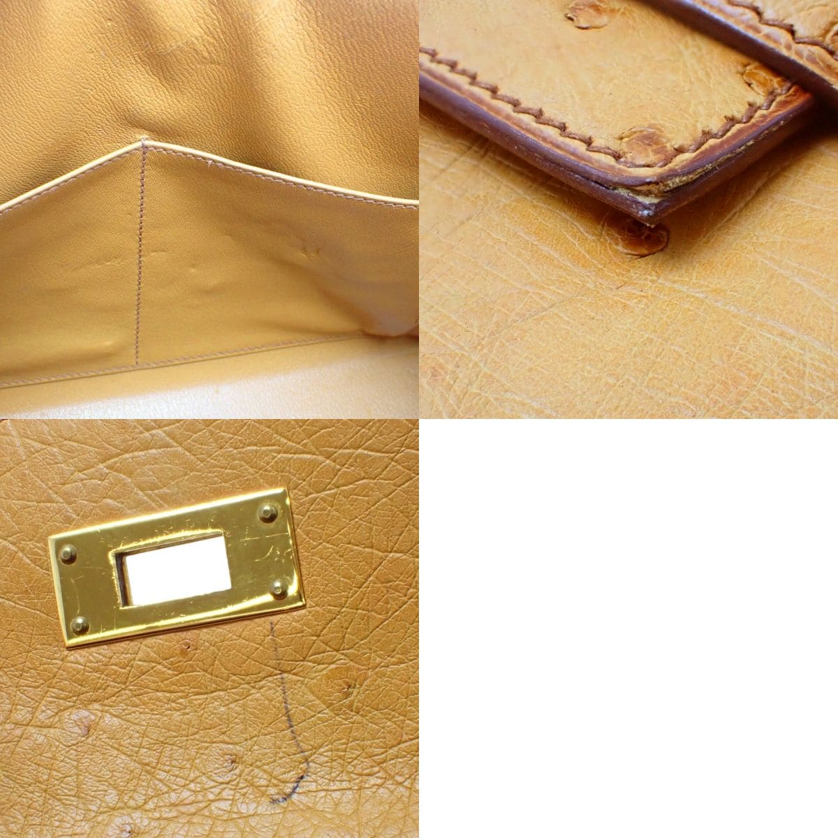 ケリー28 (外縫い) オーストリッチ チェスナッツ ゴールド金具 ○V刻印