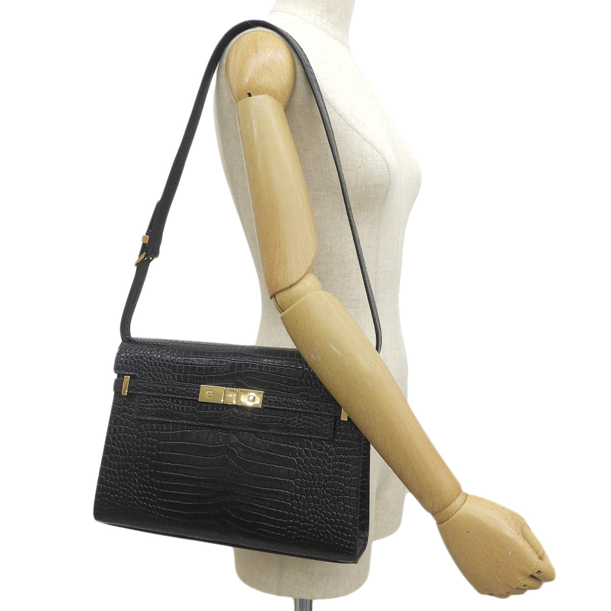ボックスマンハッタン ミディアム クロコダイル型押し ブラック 579271 肩掛け