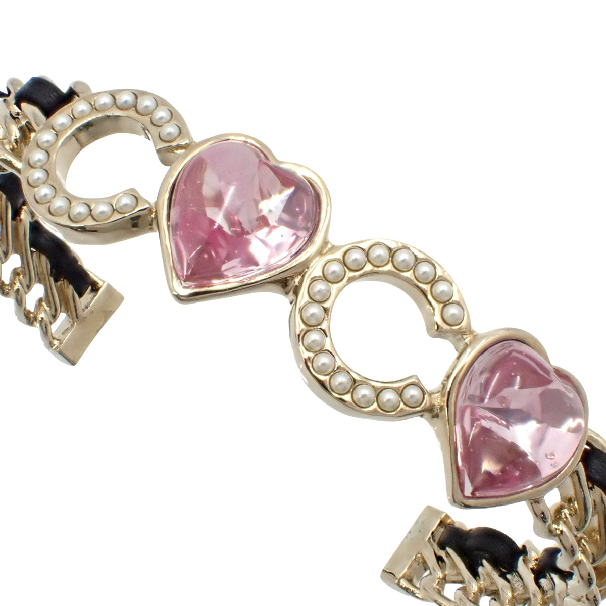 COCO Heart Bangle, Metal (GP), Leather, Faux Pearl, S