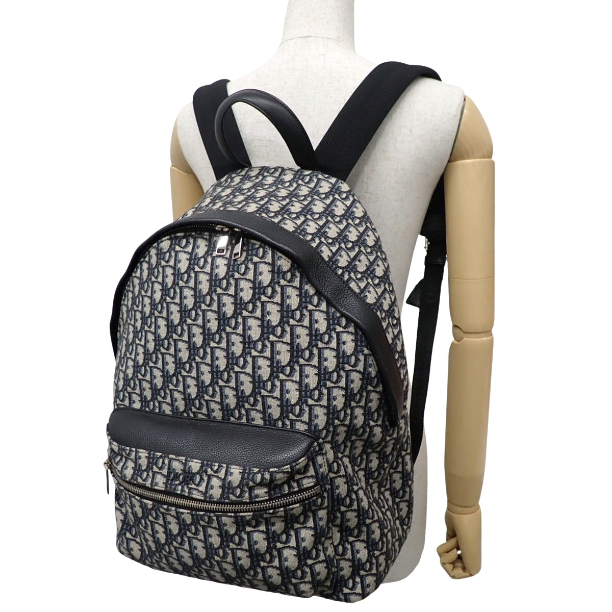 迪奥 Oblique 提花 Rider 背包 帆布 小牛皮 米色 黑色 1VOBA088YKY