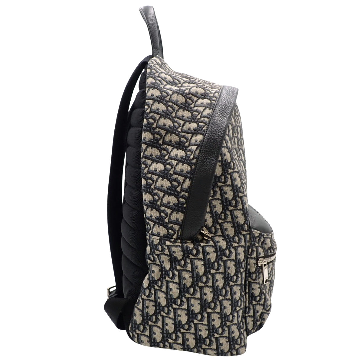 迪奥 Oblique 提花 Rider 背包 帆布 小牛皮 米色 黑色 1VOBA088YKY