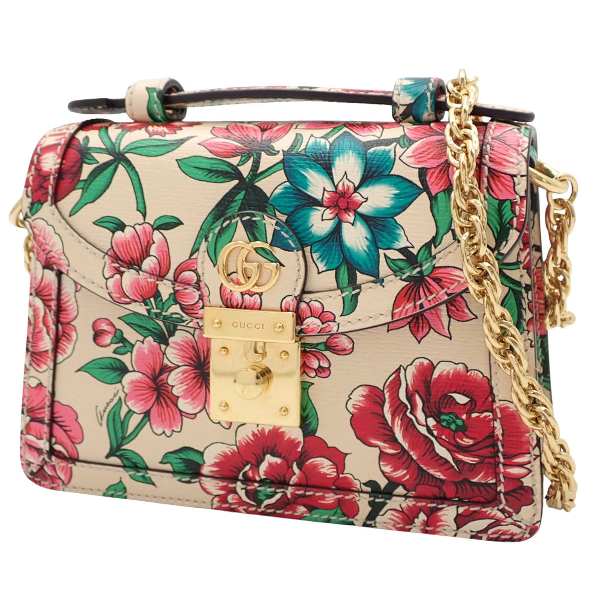 GG迷你链条斜挎包 皮革 象牙白 粉色 多色 696180