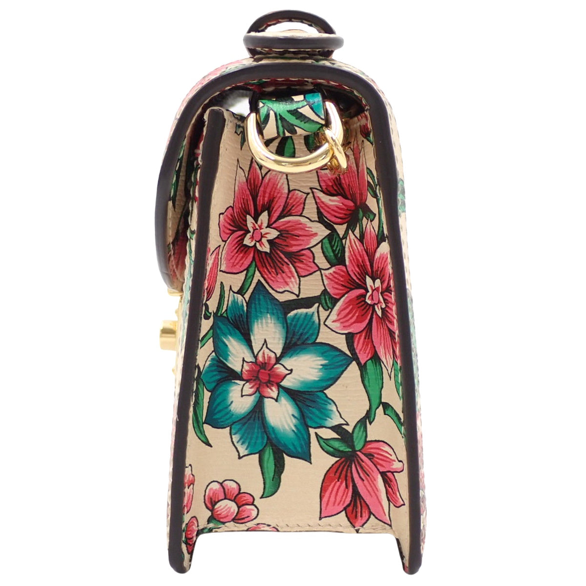 GG Mini Chain Shoulder Bag Leather Ivory Pink Multi-color 696180