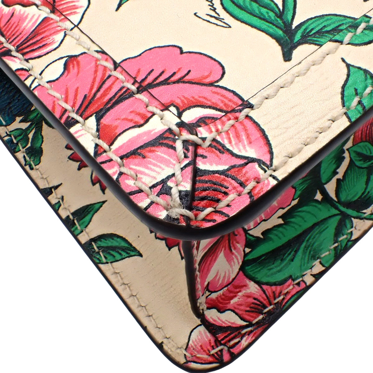 GG Mini Chain Shoulder Bag Leather Ivory Pink Multi-color 696180