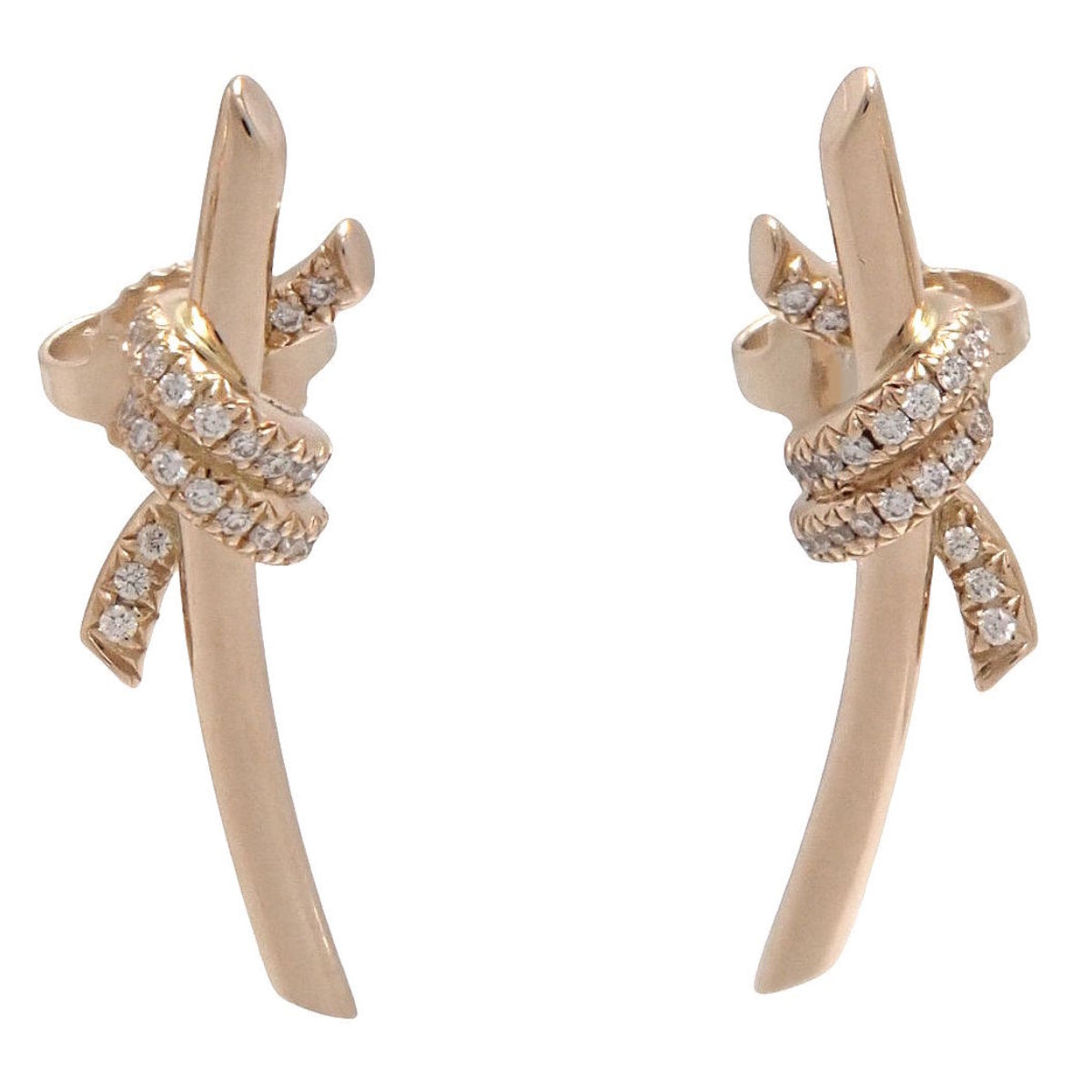 Knot Pierced Earrings, Diamonds, K18PG, 4.4g