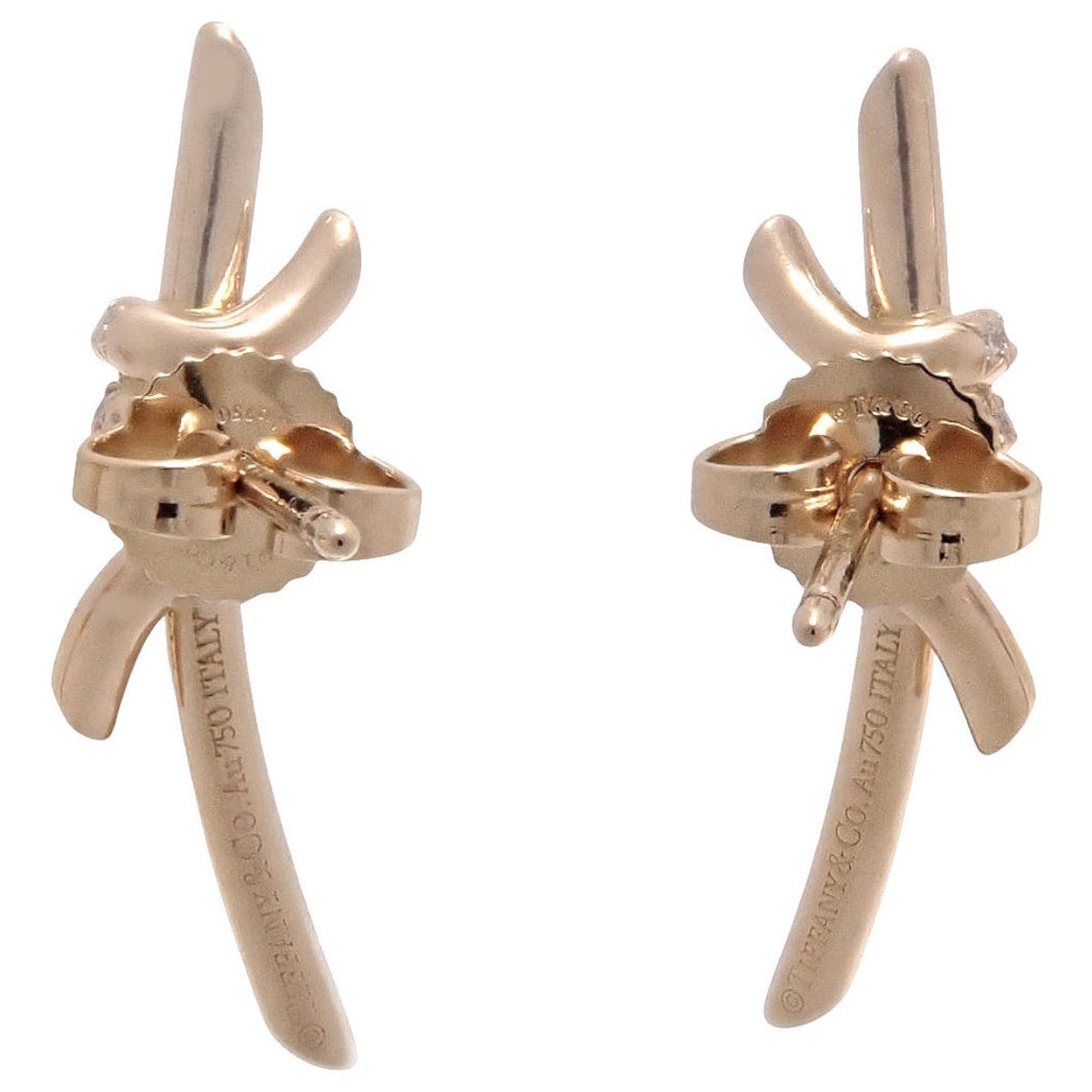 Knot Pierced Earrings, Diamonds, K18PG, 4.4g