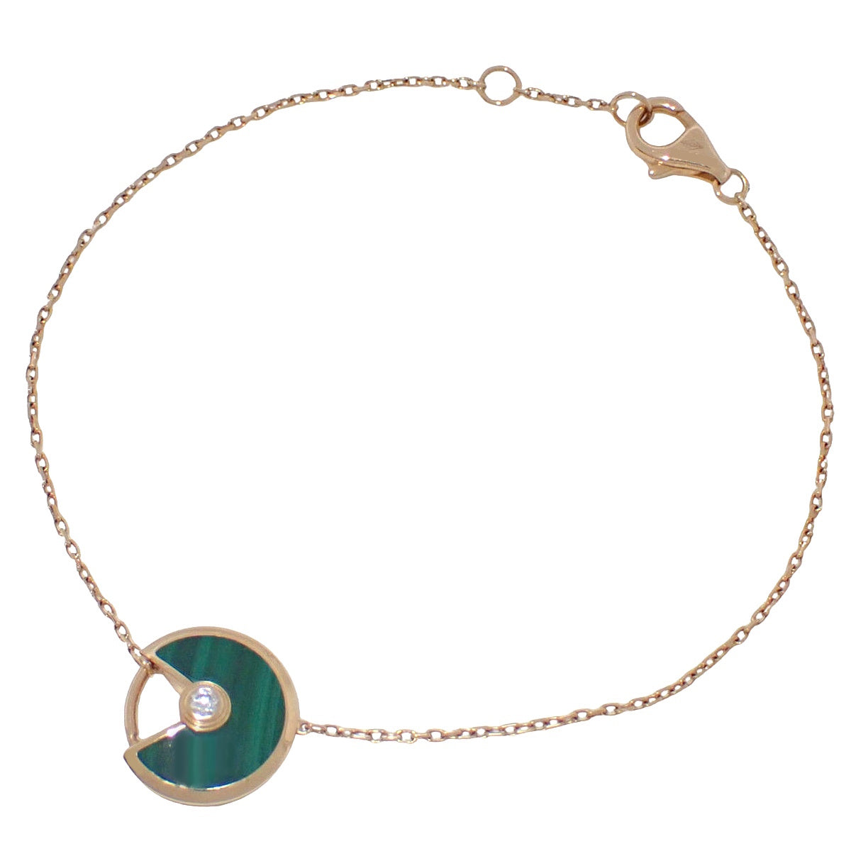 アミュレット ブレスレット ダイヤモンド/マラカイト ピンクゴールド K18PG 2.1g 1PD