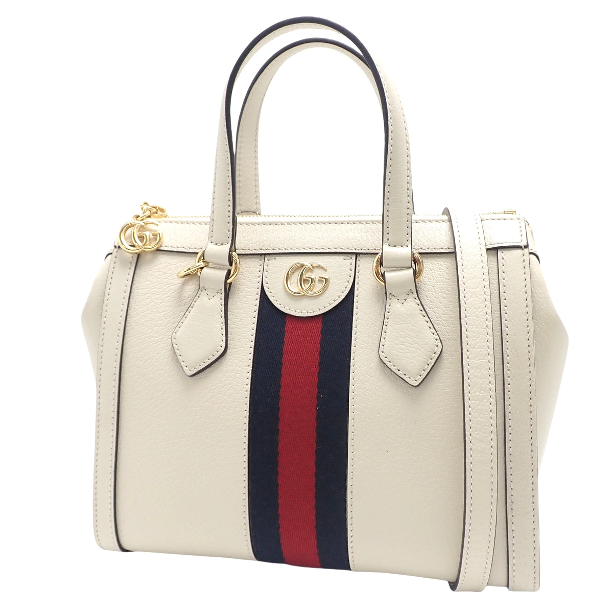 Ophidia GG Small Tote Bag Leather White Red Navy 719882