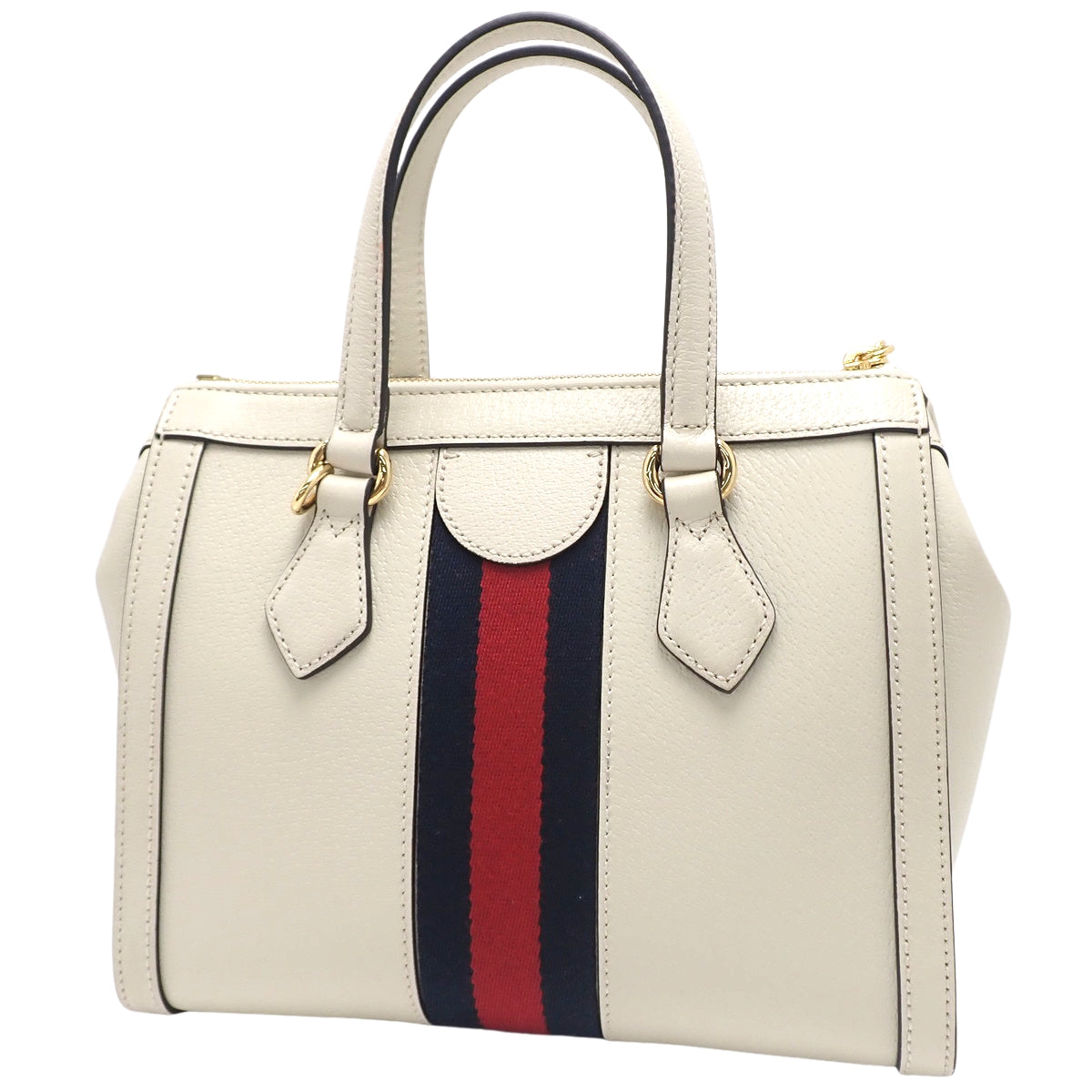 Ophidia GG Small Tote Bag Leather White Red Navy 719882