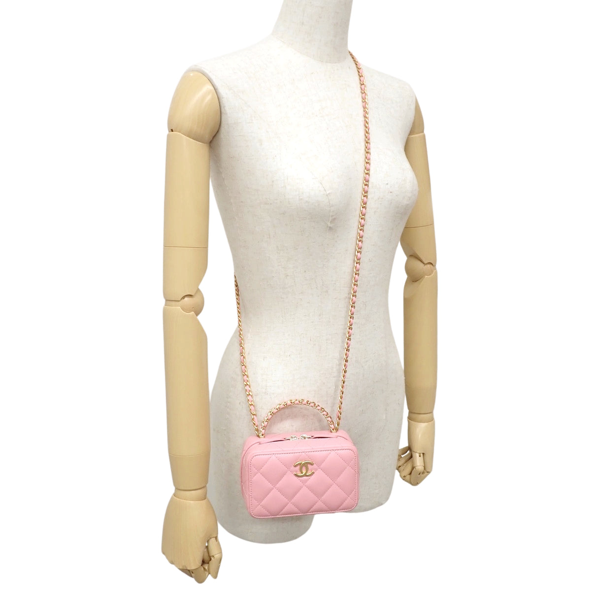 Matelassé Coco Mark Mini Vanity Chain Shoulder Bag Lambskin Pink
