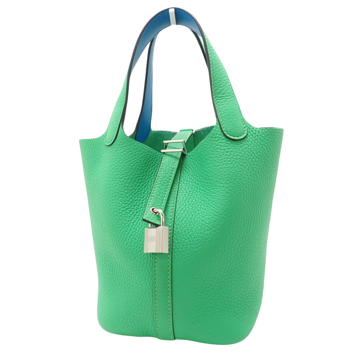 Picotin Lock Éclat PM Triomphe Clemence Veau Swift Vert Comique/Blue Frida Silver Hardware U Stamp