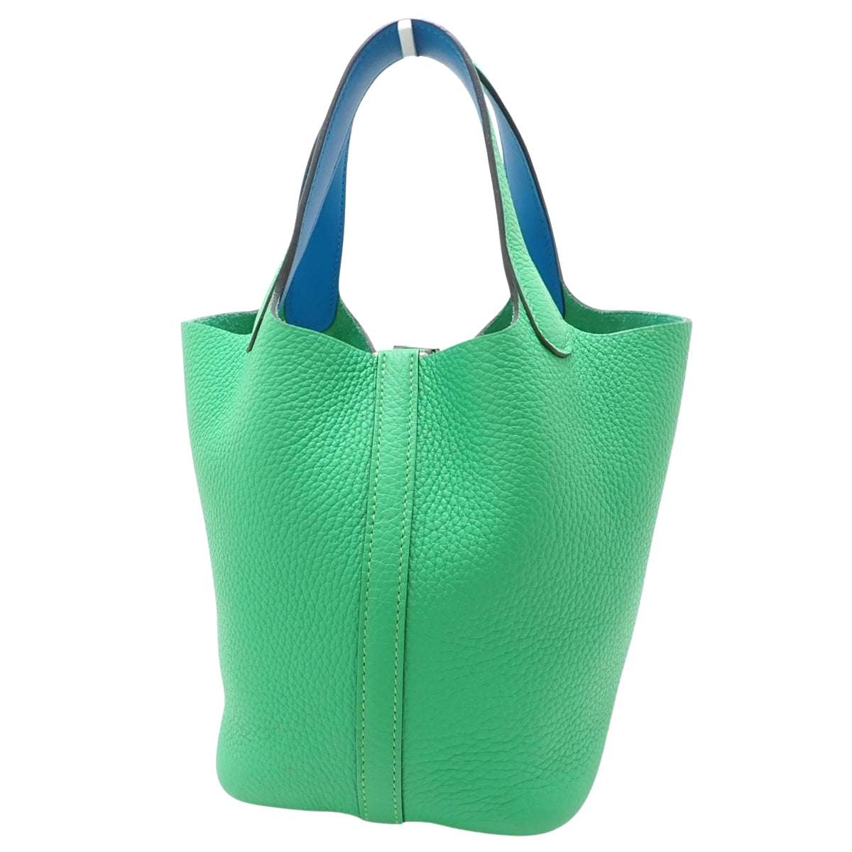 Picotin Lock Éclat PM Triomphe Clemence Veau Swift Vert Comique/Blue Frida Silver Hardware U Stamp