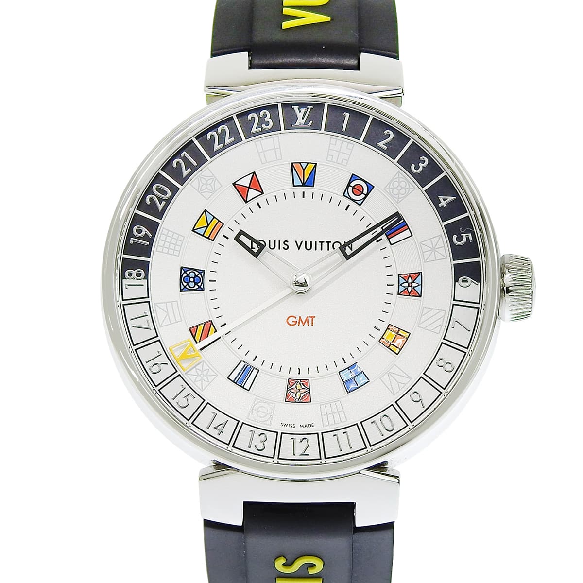 タンブール ムーン デュアルタイム GMT QA096Z SS/ラバー シルバー クオーツ メンズ