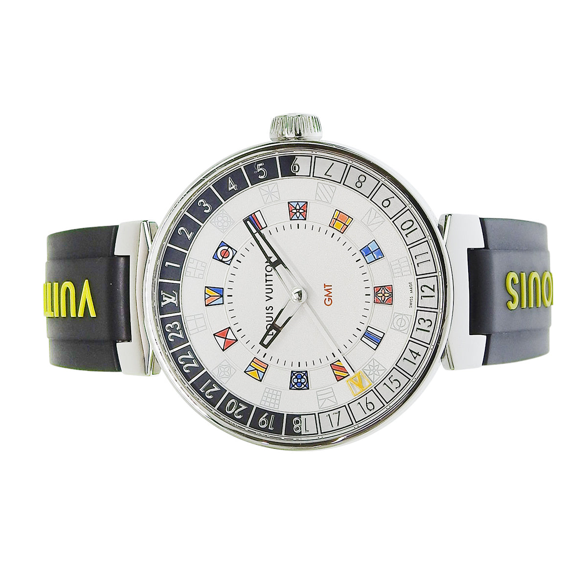 タンブール ムーン デュアルタイム GMT QA096Z SS/ラバー シルバー クオーツ メンズ