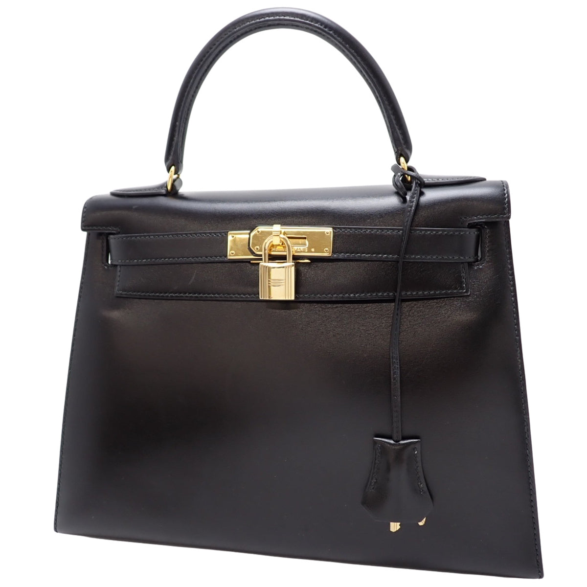 ケリー28 (外縫い) ボックスカーフ ブラック ゴールド金具 〇U刻印