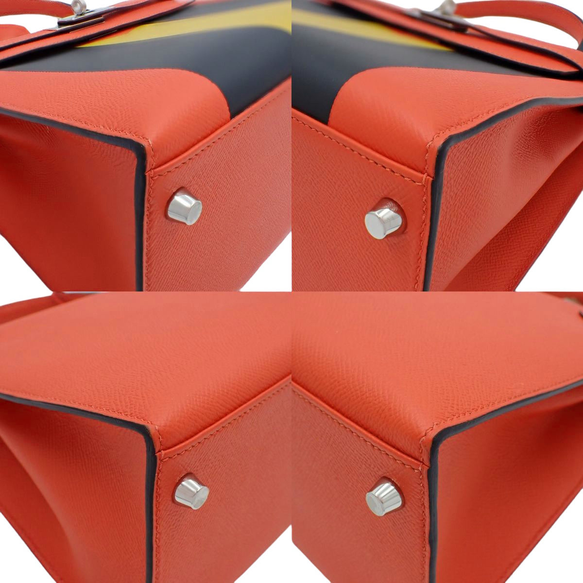 ケリー28 レターM (外縫い) エプソン ソンブレロ シェーブル・ミゾール カプシーヌ/ジョーヌアンブル/ブルーオブスキュール シルバー金具 C刻