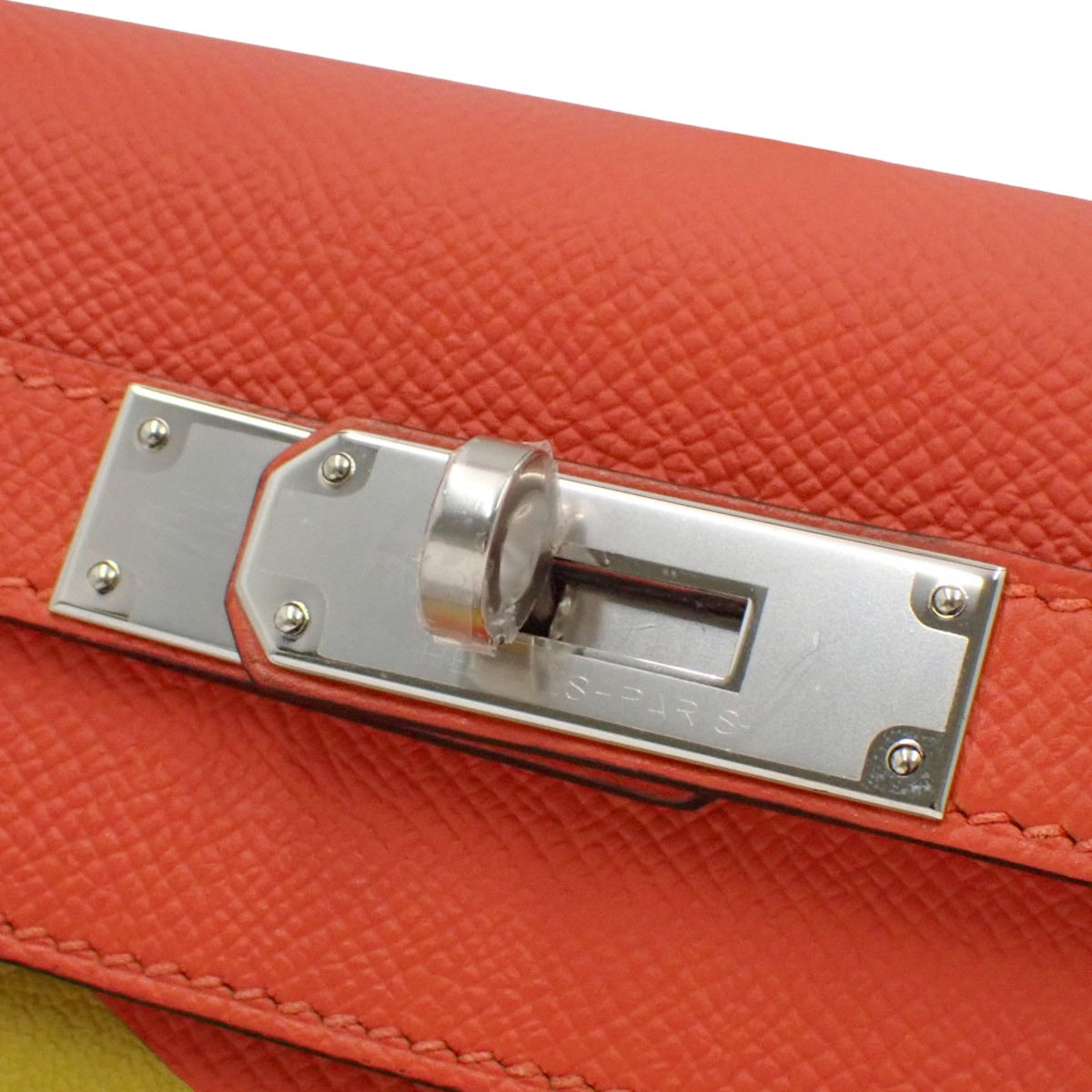 ケリー28 レターM (外縫い) エプソン ソンブレロ シェーブル・ミゾール カプシーヌ/ジョーヌアンブル/ブルーオブスキュール シルバー金具 C刻