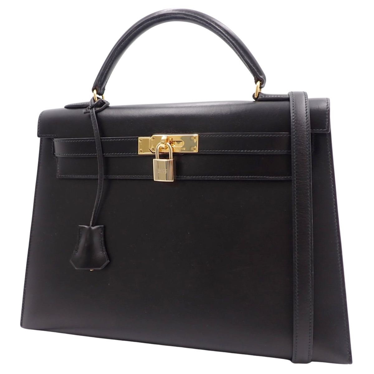 ケリー32 (外縫い) ボックスカーフ ブラック ゴールド金具 〇U刻印