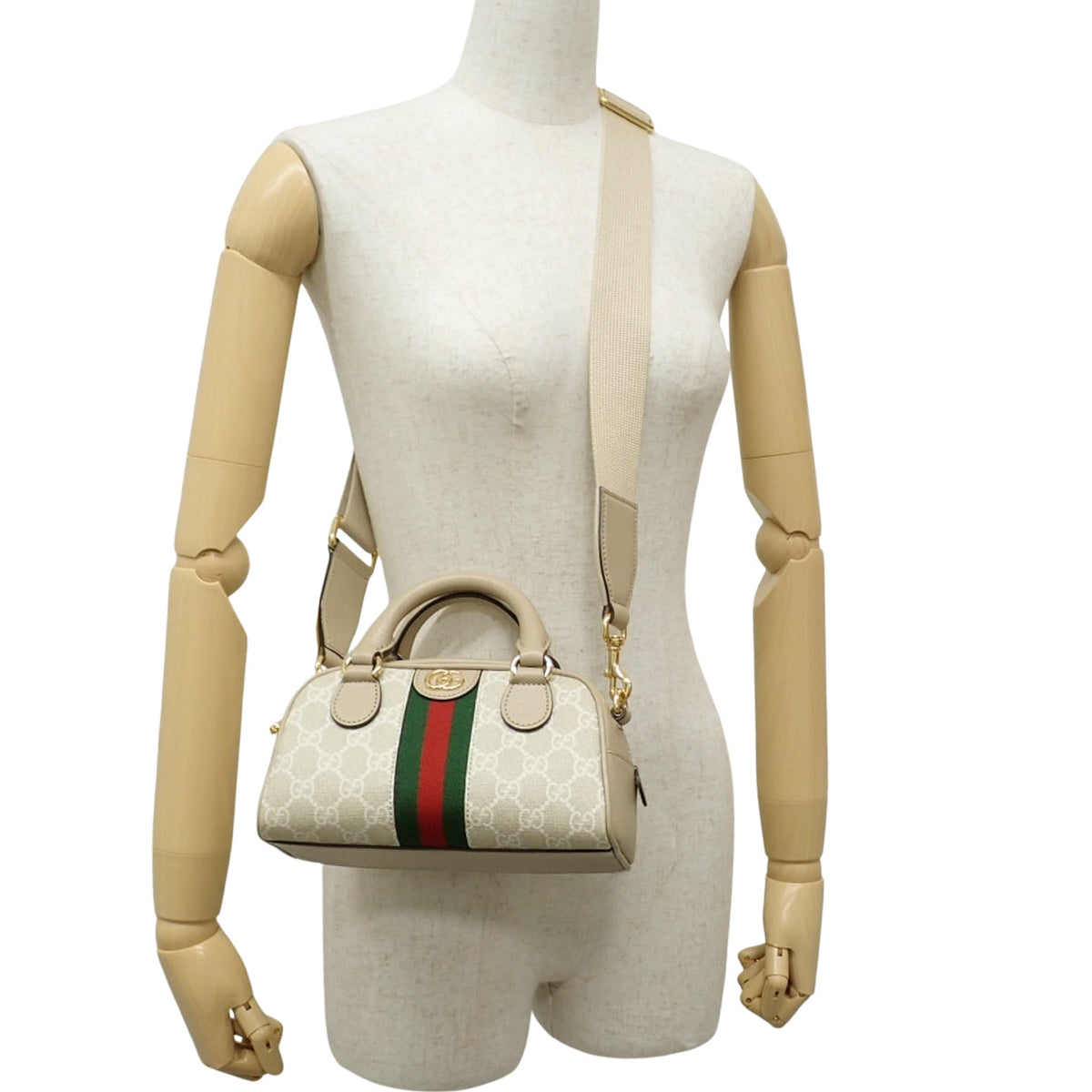 Ophidia 2-Way Bag GG Supreme Canvas Beige Green Red 724606