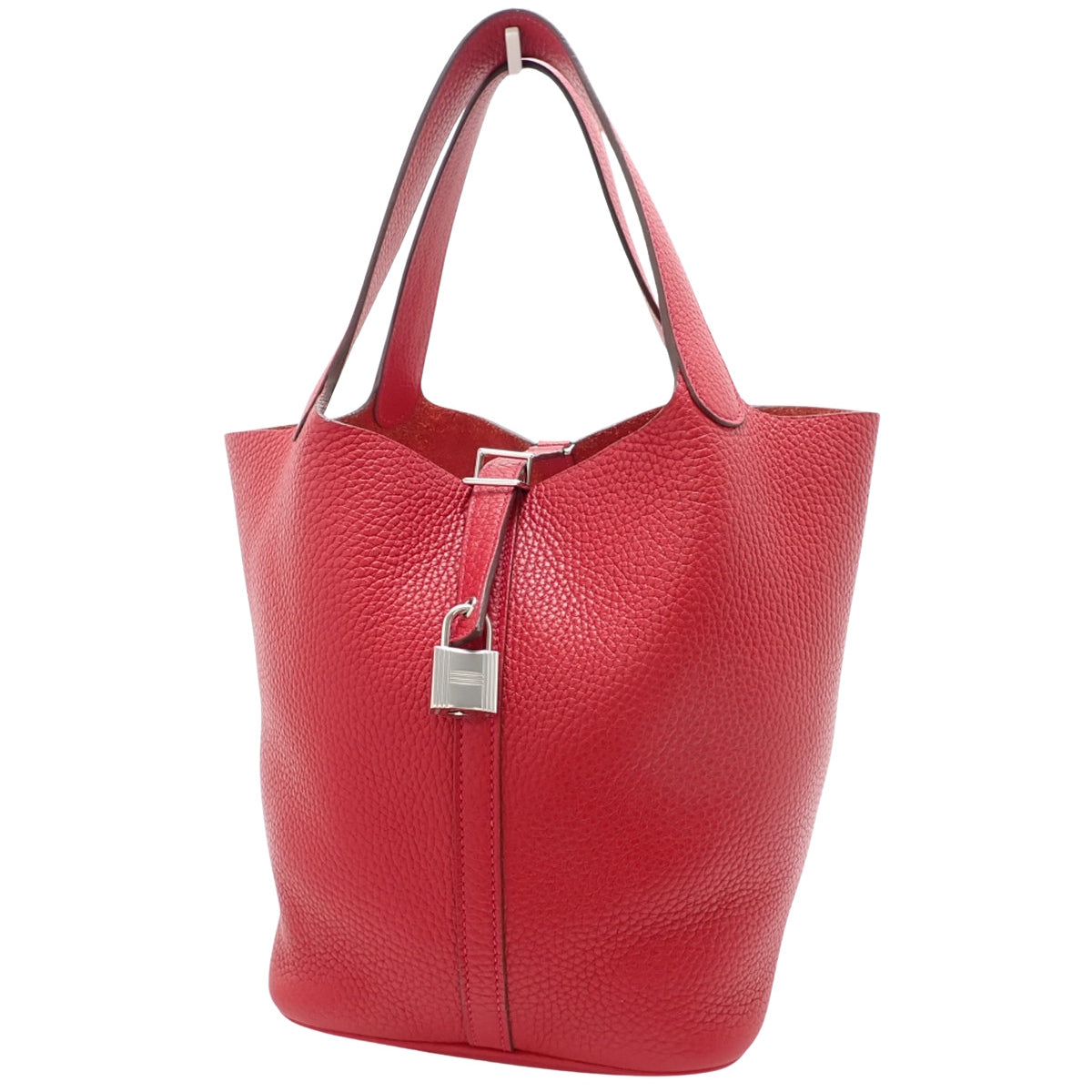 Picotin Lock MM Taurillon Clemence Rouge Casaque Silver Hardware C Stamp