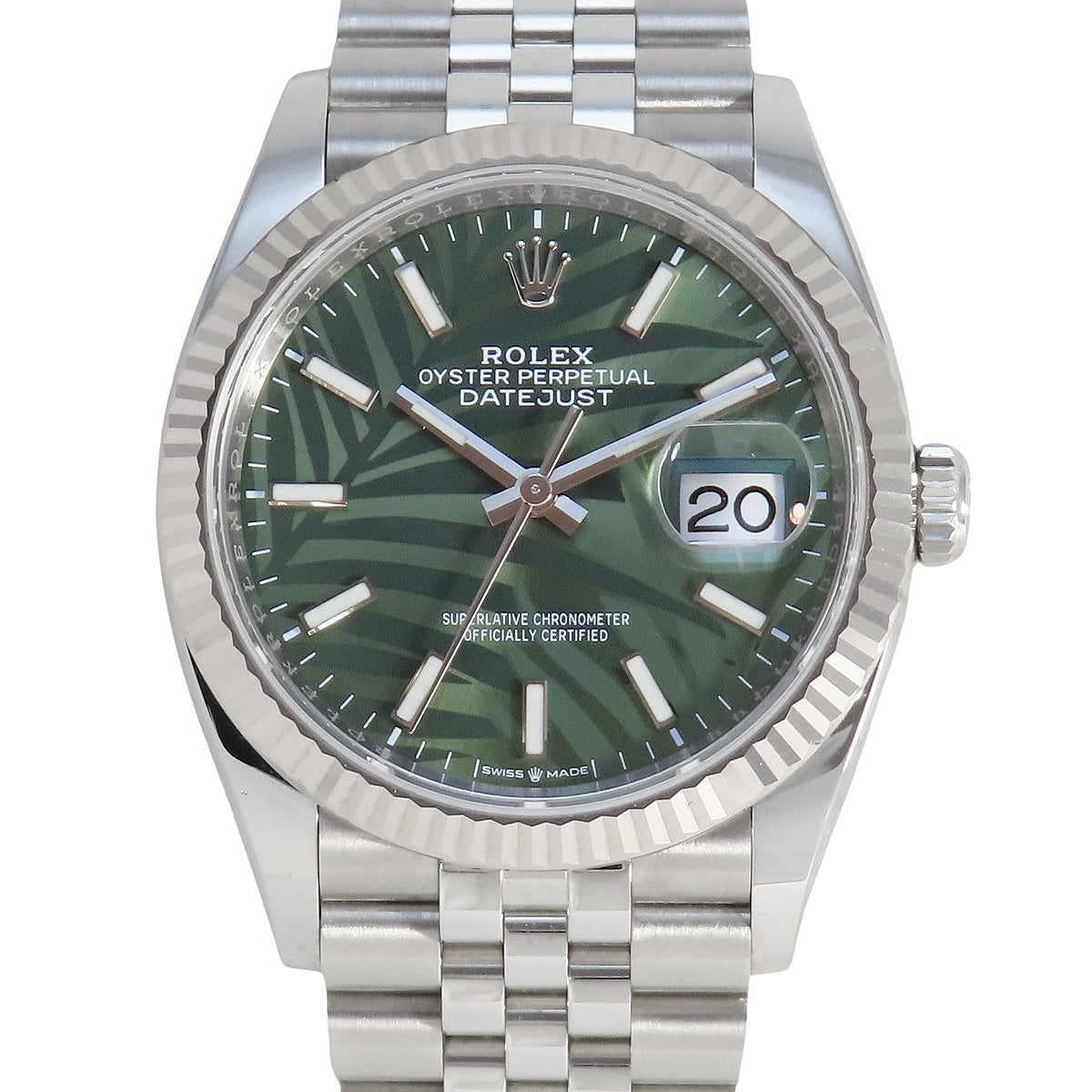 Datejust Olive Green Palm Motif 126234 WG/SS Random Serial Green Automatic Men's